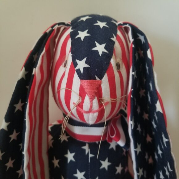 Vtg 1991 Handmade Cloth Patriotic Floppy Ear Bunny Stars and Stripes 20" Plush - Picture 4 of 15